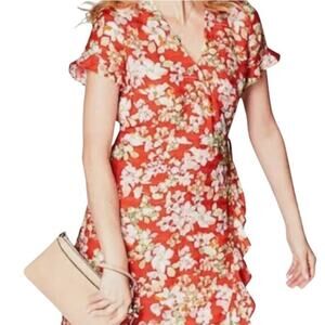 J. Jill Coastal Floral Flutter Sleeve Wrap Dress Sz L Petite Resort Wear Cruise